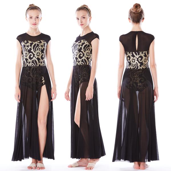 Rich Gold Dance Competition Wear Stretch Mesh Overlay Fairy Tale Sleeveless Maxi Long Dresses