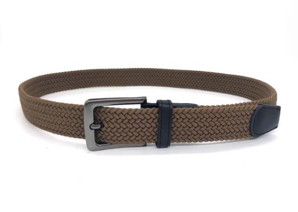 Brown Color  Mens Braided Stretch Belts With Zinc Alloy Metal  Buckle