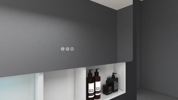 Espelho de gabinete de banheiro de elevação automática de cor personalizada com luz LED de luxo moderna
