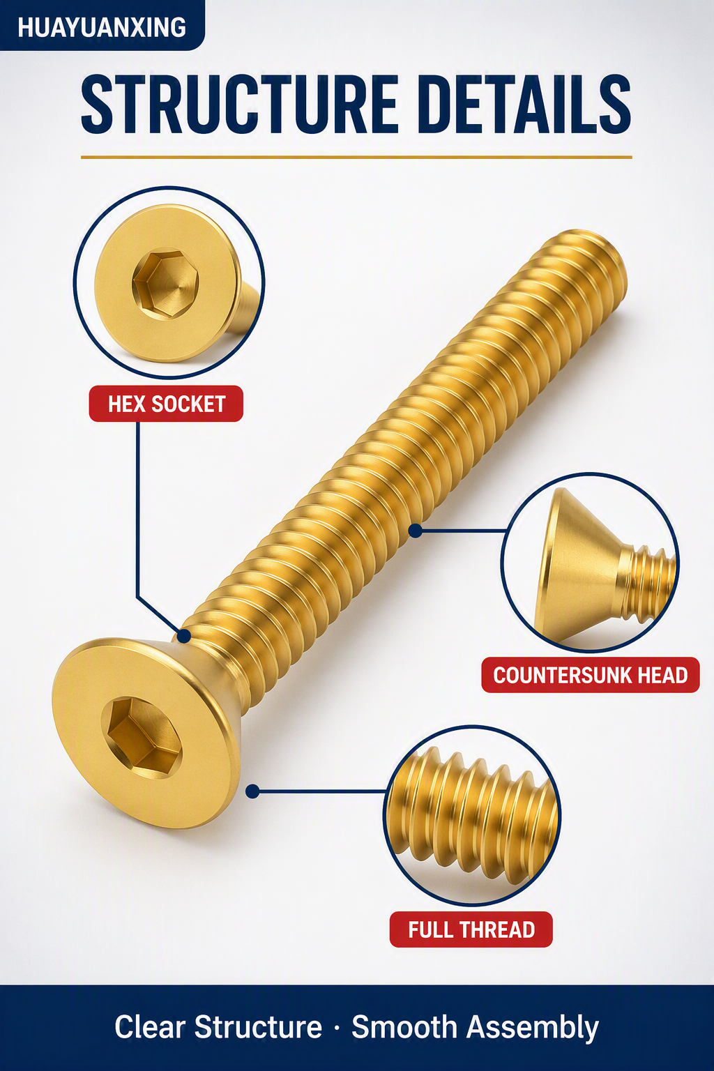 National standard pure brass countersunk head hexagon socket head screw flat head copper cup screw bolt copper machine tooth screw
