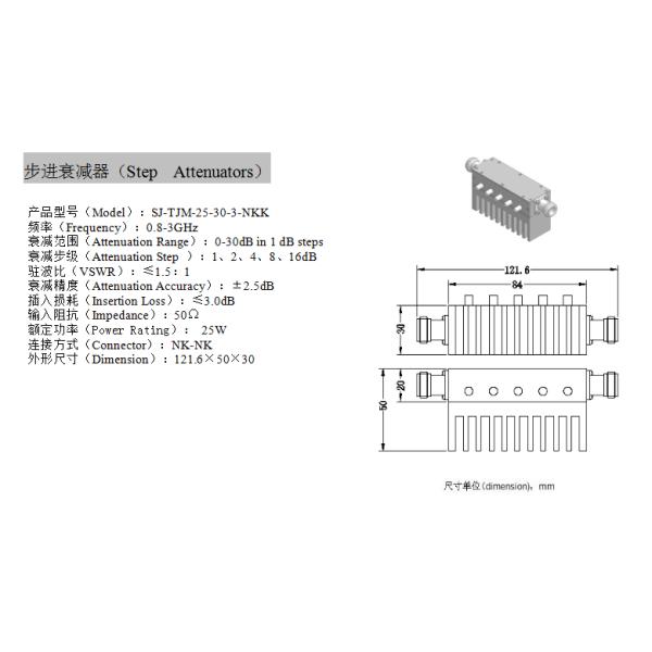 амортизаторы шага соединителя NK-NK DC 0.8-3Ghz 25w 50ohm 121.6×50×30mm