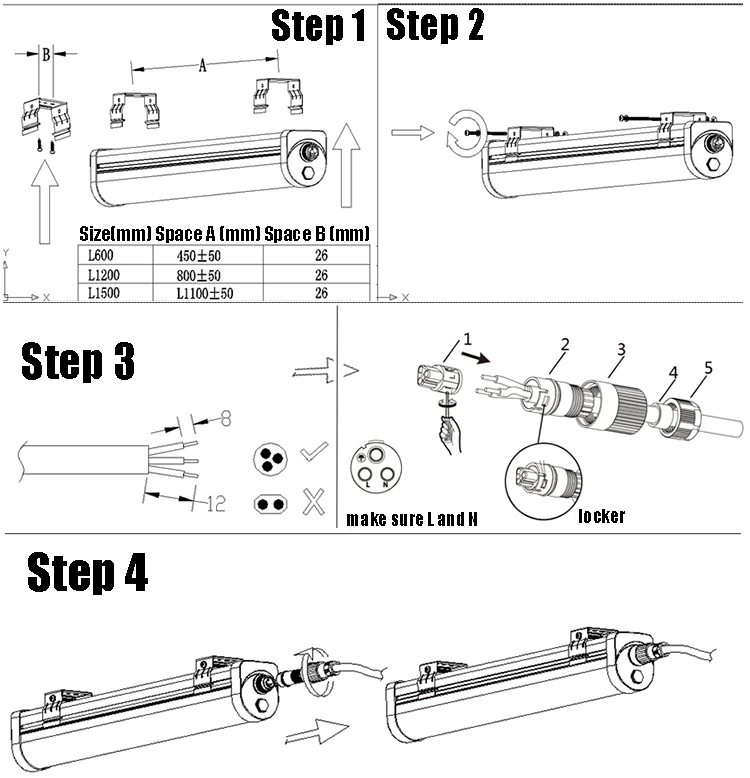 Super Bright LED Tri Proof Light IP65 Waterproof LED Tube Light Fixture For Clean Room