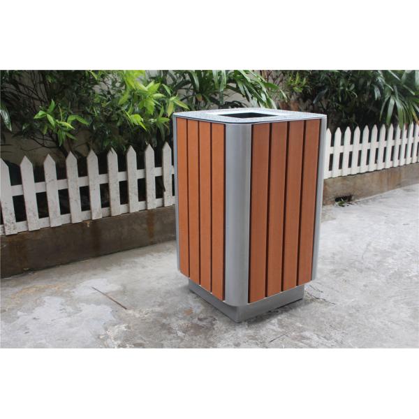 Steel And Recycled Plastic Outdoor Trash Cans Rectangular Outside Waste Bin With Ashtray