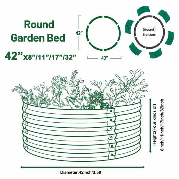 3.5 Ft X 8”Tall Round Metal Raised Bed For Planting Herb Anti Rust