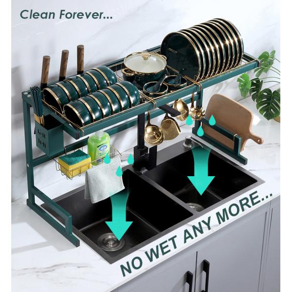 Green Gold Over The Sink Drying Rack Stainless Steel Material 850mm Width