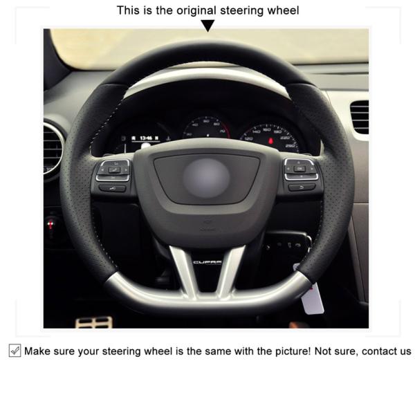 Black Suede and Red Artificial Leather DIY Steering Wheel Cover for Seat Leon 2009-2012
