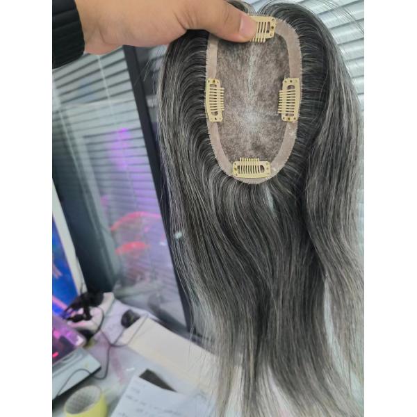 Small size mono topper 100% human hair grey color women topper for hairloss