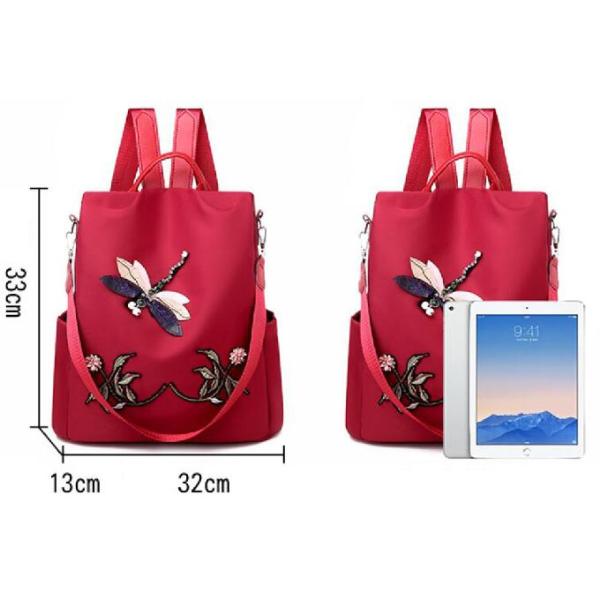 sac à dos de la mode des femmes de polyester de voyage de libellule de la broderie 3d