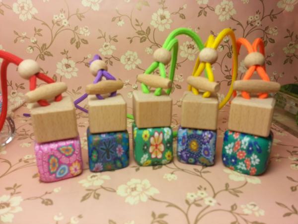 square perfume glass bottle with polymer clay,hanging car air freshener