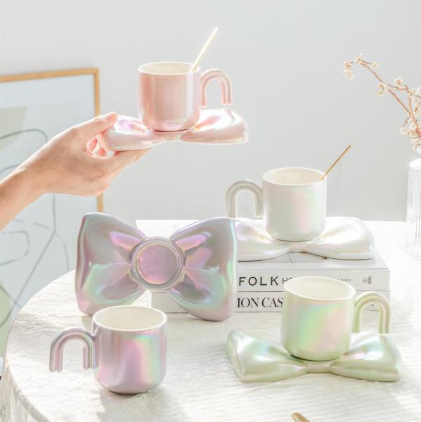 Stylish and Functional Ceramic Cups with U-Shaped Handles and Electroplated Pearlescent Glaze Perfect for Home or Office