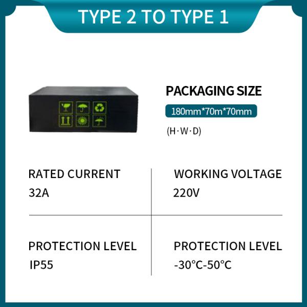 Type1 Electric Vehicles EV Charging Adapter Type2 IEC62196-2 to Type1 AC EV 220V 7KW 32A with High Insulation Resistance