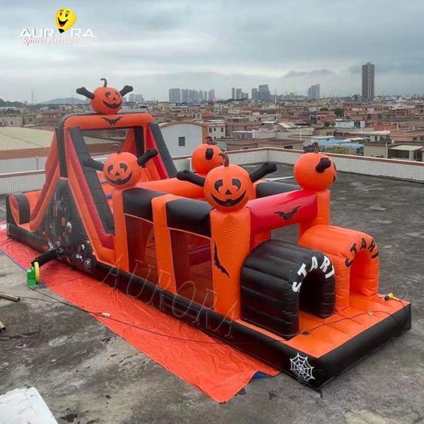 Outdoor Giant Commercial Obstacle Course Blow Up Halloween Pumpkin Themed