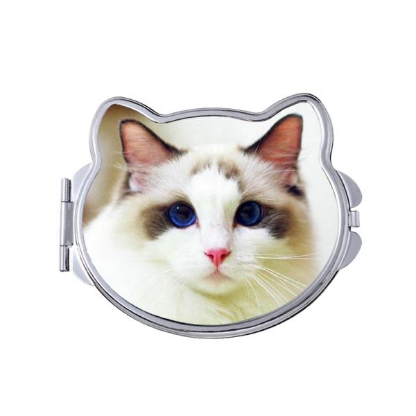 Espejo compacto de sublimación portátil con forma de gato, espejo de maquillaje personalizado