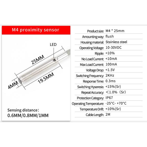Small Size Inductive Proximity Sensor M3 / M4 / M5 / M6 Stainless Steel Housing