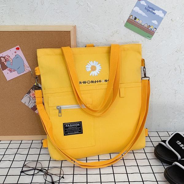 Canvas Ostrich Pattern Wearable Shoulder Yellow Customized Printed Logo Tote Bag