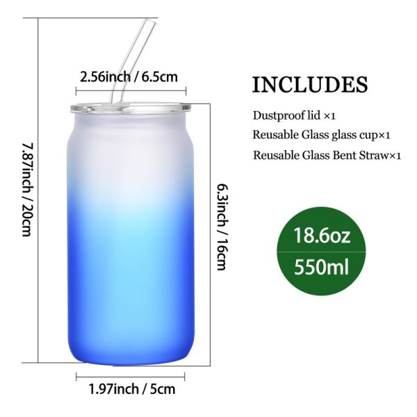 380ml 480ml 580ml Frosted Glass Cup Mug With Transparent Lid And Glass Straw