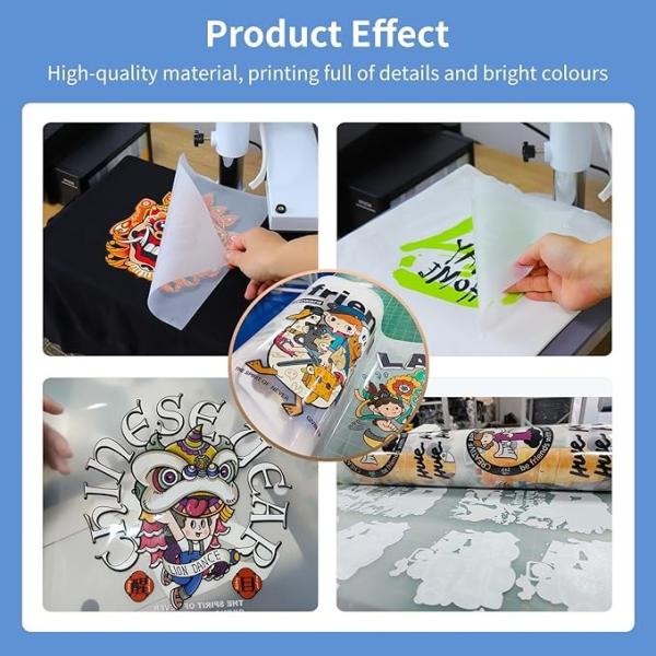 Película de transferência de PET DTF 33CM x 100M perfeita para impressões personalizadas detalhadas de roupas com tinta branca