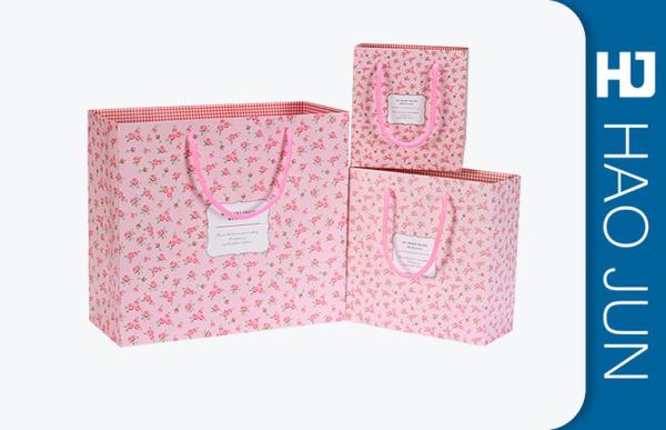 Custom Boutique Shopping Bags 100% Recyclable Gift Paper Bags Pink Color