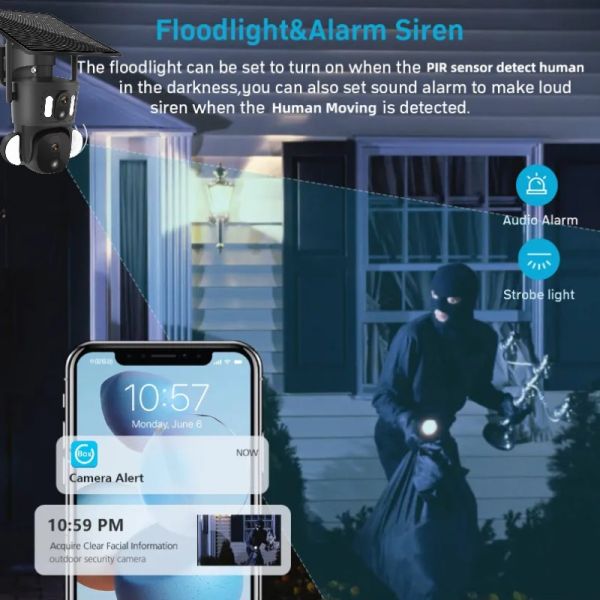 8MP Dual Lens Solar Battery Powered Wireless 4G WiFi Security IP Outdoor PTZ CCTV Solar Camera with Solar Panel