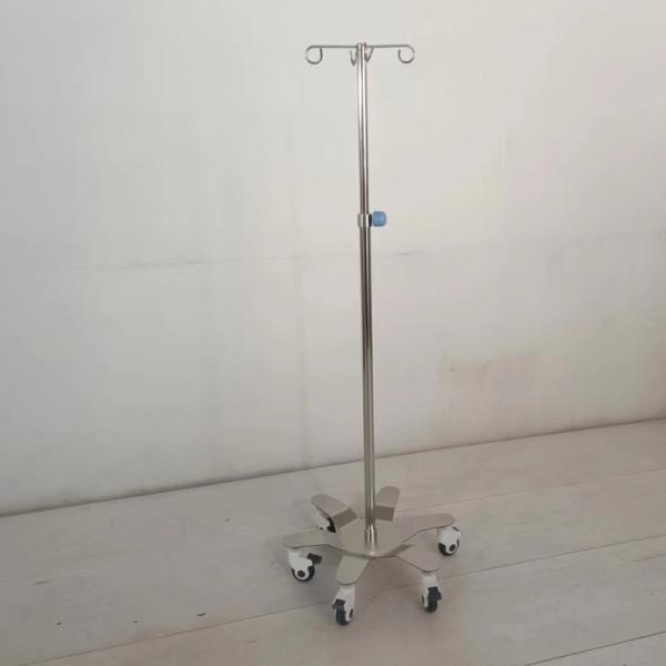 Hospital 304 Stainless Steel IV Pole With 5 Castors Infusion Treatment Stand