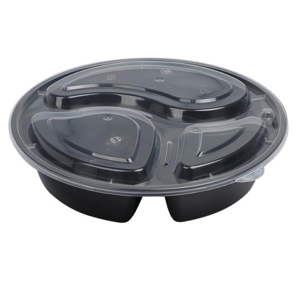Disposable bowl 838 Round Three-Compartment Packaging Box for -20 deg C-120 deg C Temperature and Food-Grade PP and Freezer-Safe