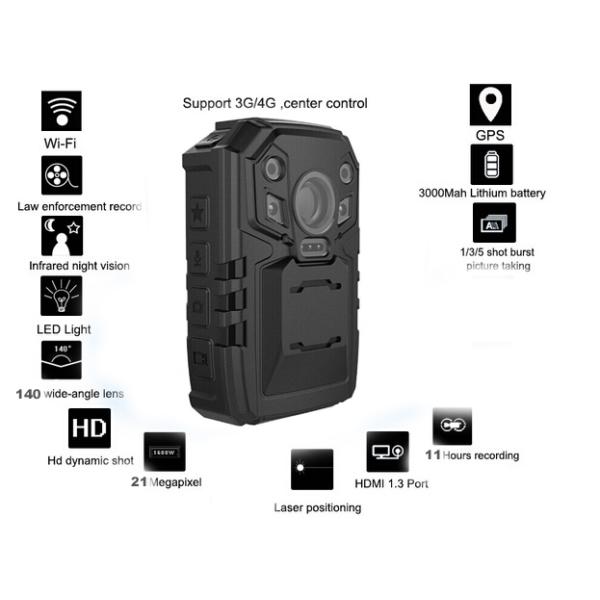 PC Real - Time Police Body Worn Camera For Police Officers , Support 3G / 4G / WIFI