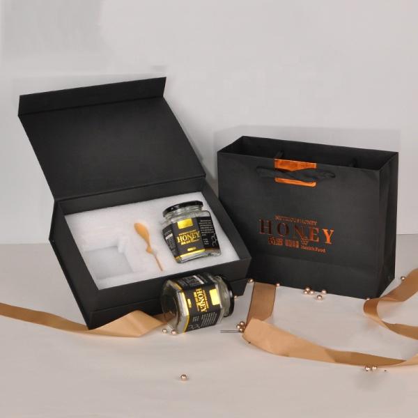 Luxury Paper Cardboard Jar Bottle Packaging Black Elegant Magnetic Honey Box