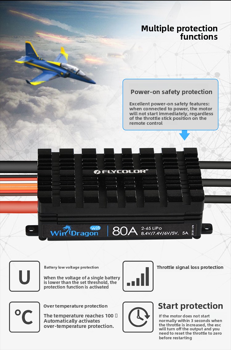 FLYCOLOR WiryDragon 80A Electronic Speed Controller High-Power ESC with 5V/10A BEC for RC Drones Fixed-Wing Aircraft