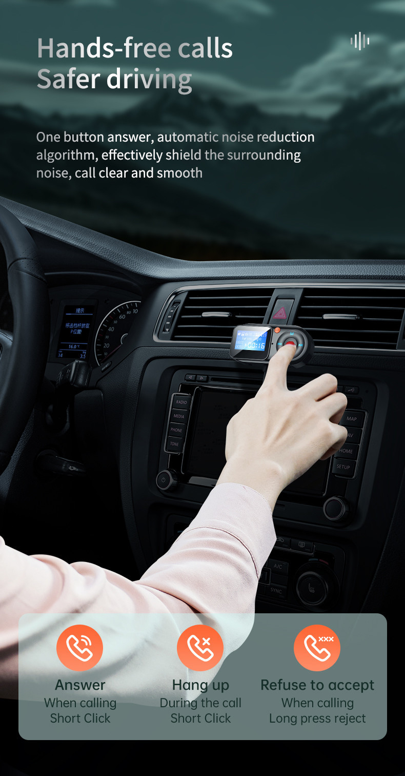 работать 10m подавления шума передатчика набора FM автомобиля 5V 2.4A хэндс-фри