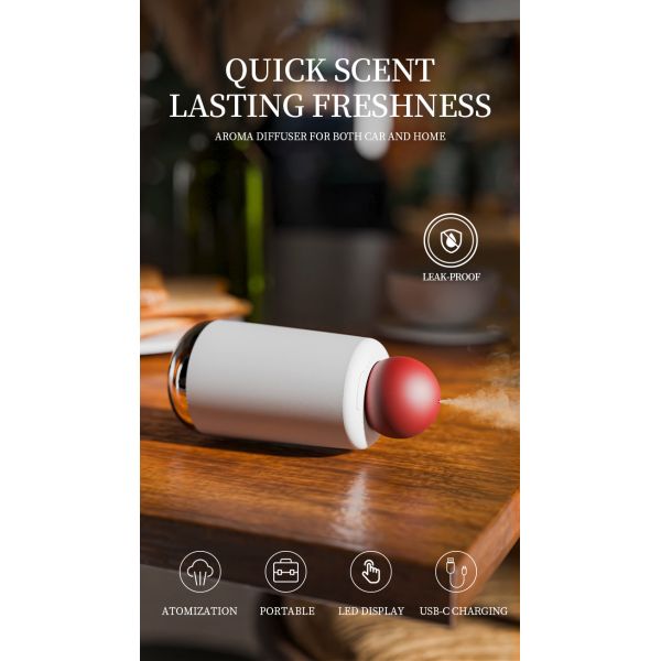 USB Charging Waterless Diffusion Portable Car Aroma Diffuser Essential Oil Diffuser for Air Purification