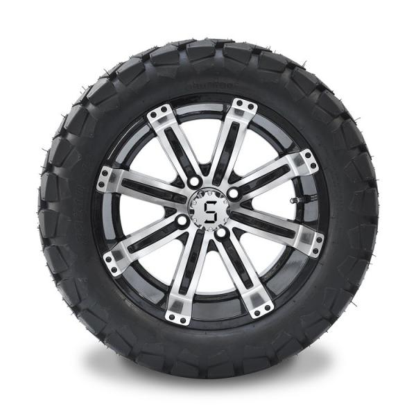 Golf Cart 14'' Aluminum Wheel and 22x10-14 All Terrain DOT Tire Combo - Machined/Glossy Black