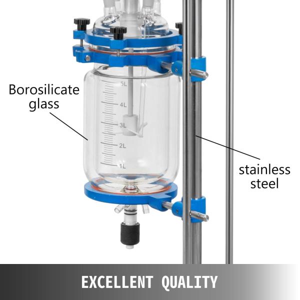 5L Laboratory Glass Reactor, Jacketed Glass Reactor