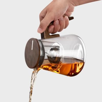 All Season Wooden Handle Clear Glass Infuser Teapot Kettle 800ml