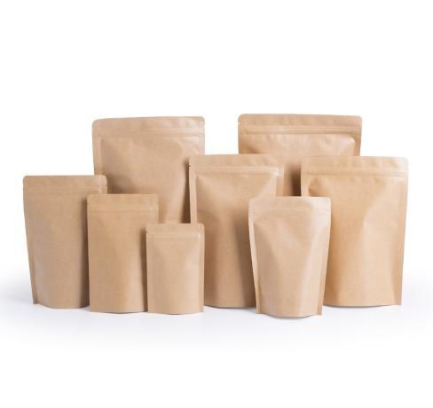Flat Bottom Zipper Food Bag Brown Kraft Paper Bag With Window For Food