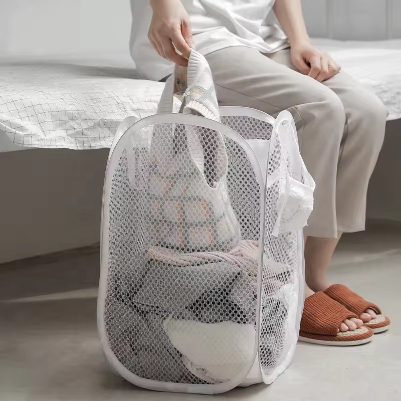 Hot Selling Foldable Large Capacity Bathroom Laundry Basket Storage Mesh Basket for Dirty Clothes Shoes