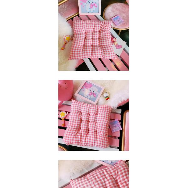 Cotton Filled Square Pink Plaid Seat Cushion Pillow for Pressure Relief Non-Slip Design