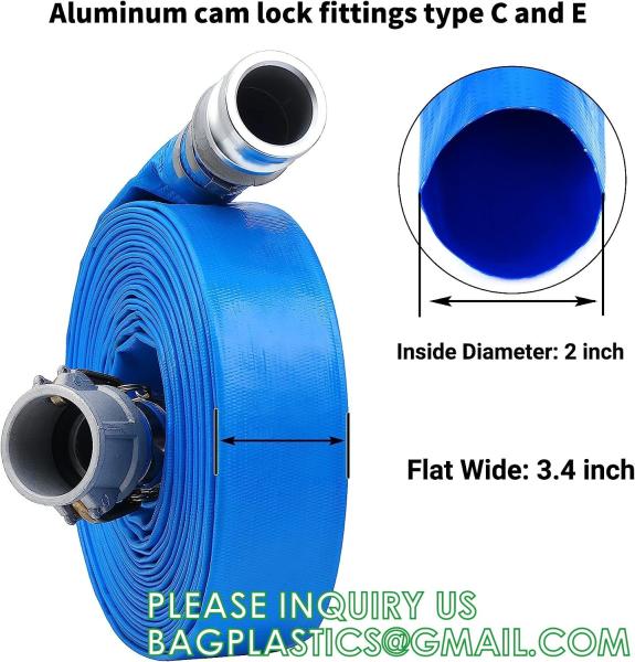 PVC Lay Flat Pump Discharge Hose With Aluminum Camlock C & E Fittings, Cam Lock Fitting Type F included, Heavy Duty