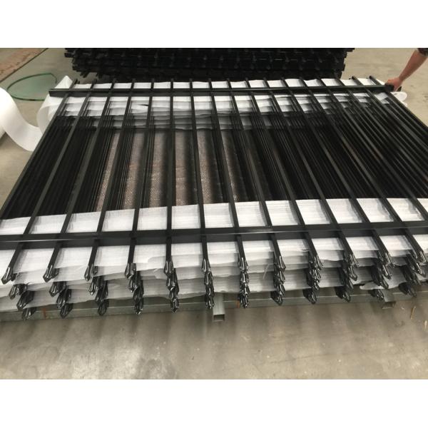 Stain Black Garrison Security Fencing Panels Australia Sydney Standard 2100mmx2400mm Width Rail 40mm /45mm Crimped Spear