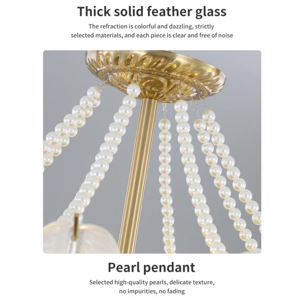 Modern Simple Pearl Feather Glass Chandelier Luxury Living Room Lamp Bedroom Dining Room White Chandelier(WHCY-253)