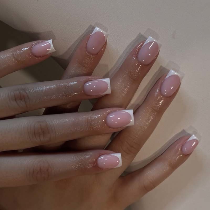 Medium Square French Tip Nails Press On No Nail Salon Visit Needed