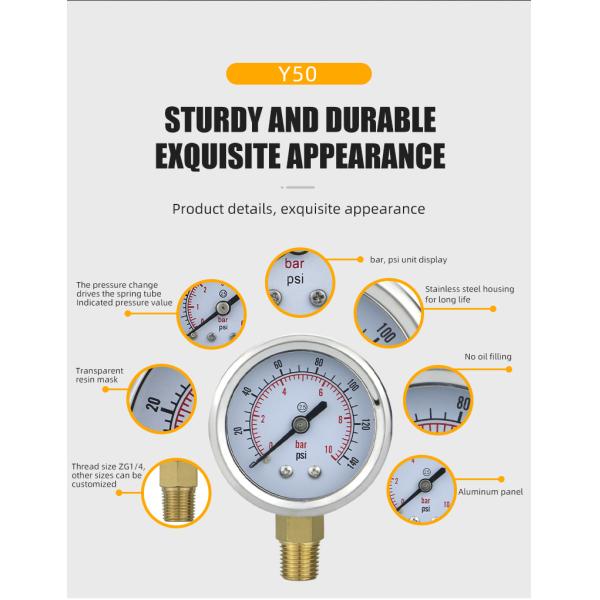 50.5mm High Accuracy Water Pressure Indicator 2.5% for Universal Air Pressure Gauge