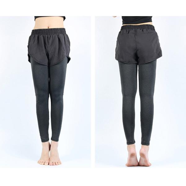 Duas peças falsas Suor Calças de fitness Calças de perna para mulheres Calças de ioga