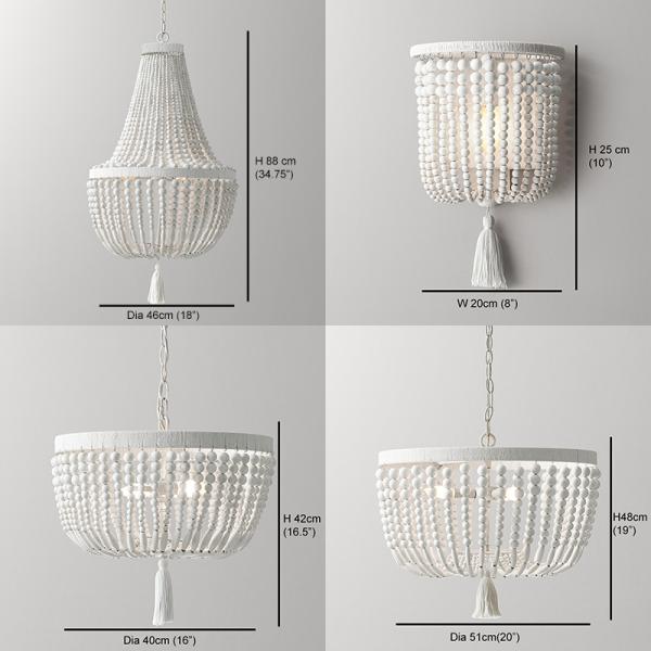 Weathered White wood beads chandelier lighting Pendant bedroom white chandelier(WH-CI-148)