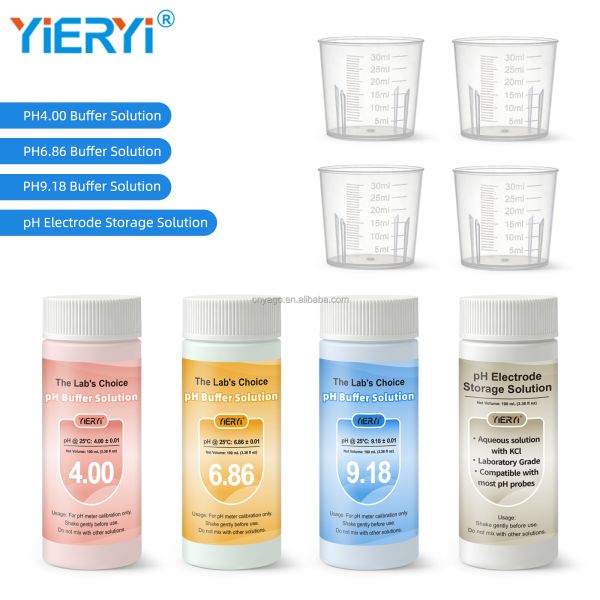 Lab-Grade pH Meter Calibration Kit with Airtight Sealed Color-Coded Beakers for Accurate pH Testing