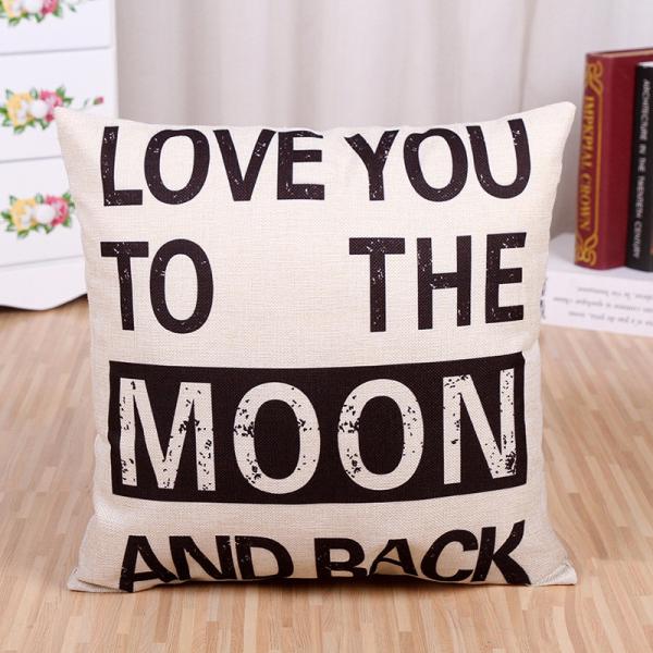 Life Decorative Throw Pillow Covers 18, Faux Linen Feather & Love You to The Moon Quote Cushion Cases for Bed and Couch