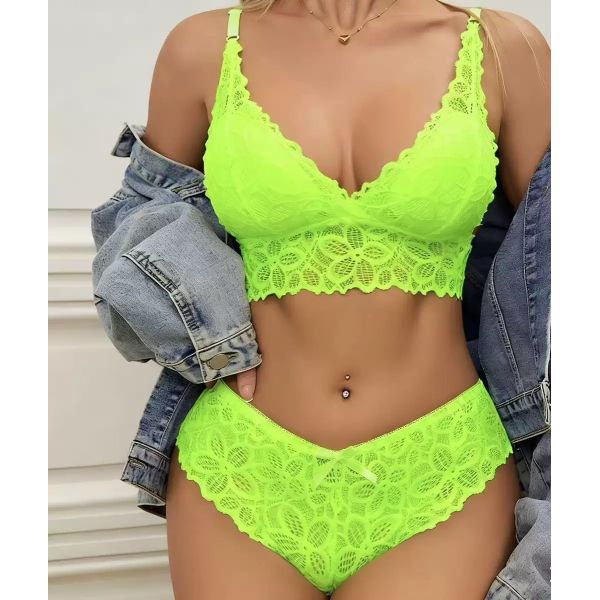 Women Lingerie Set Underwear Sexy Lace Wire-free Bra Set Gather Seamless Triangle Cup Bra Underwear Women's Small Breast