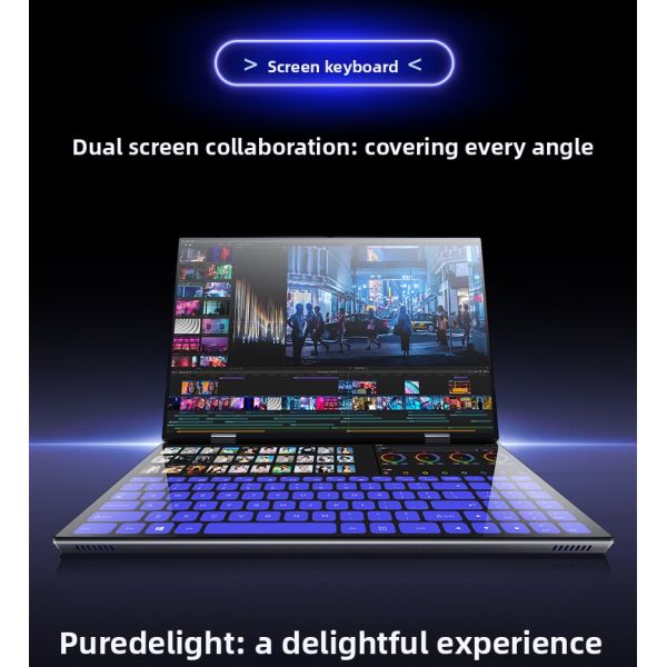 Aether 2026 New Upgraded 14inch Dual Screen Gaming Laptop Intel Processor 360 Flip Design High Efficiency Powerful