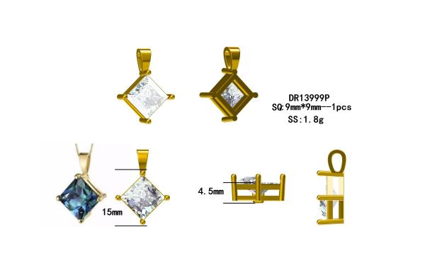 Gold Plated Wholesale 925 Sterling Silver Jewelry Fashion Women Necklace Lab Created Alexandrite Stone Pendant