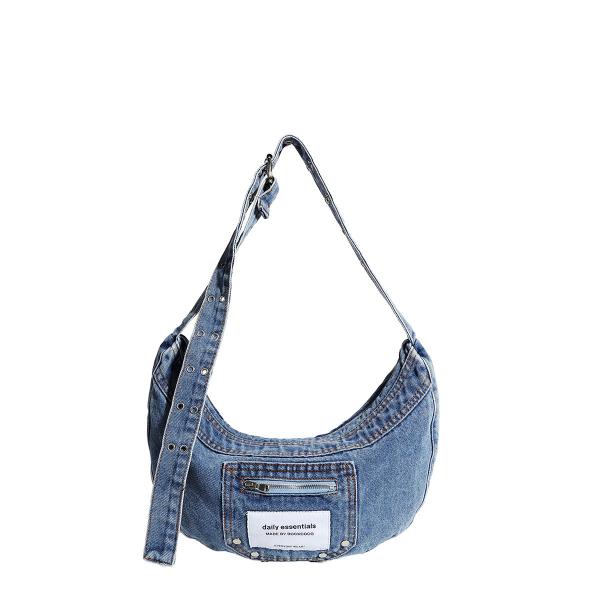 2024 CROSS-BORDER NEW UNDERARM BAG NICHE DESIGN RETRO WASH DENIM BAG SENIOR DUMPLING BAG