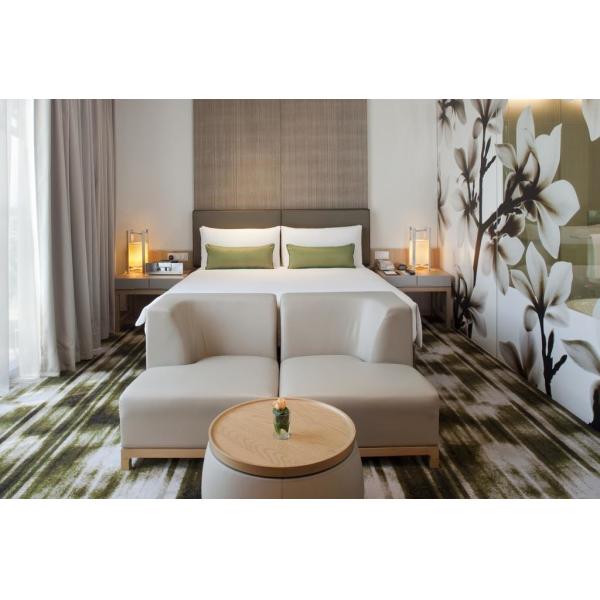 Fashion design of Apartment Hotel Room Natural Oak wood Bed and Lounge Bench Sitting Furniture